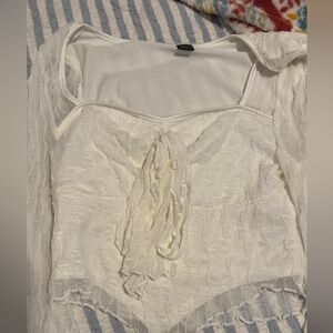 White Textured Top with Tie Detail